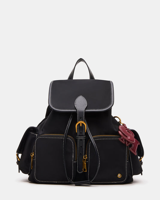 STUDIO Bag Black Nylon Cargo Pocket Drawstring Women's Backpack Handbag | Steve Madden