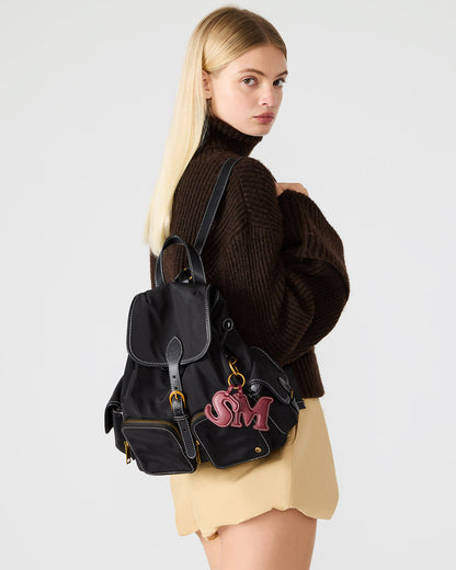 STUDIO Bag Black Nylon Cargo Pocket Drawstring Women's Backpack Handbag | Steve Madden