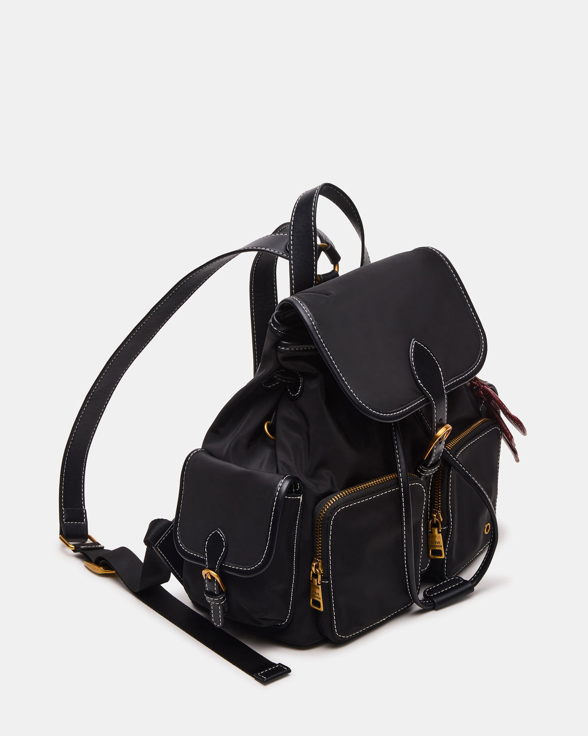 STUDIO Bag Black Nylon Cargo Pocket Drawstring Women's Backpack Handbag | Steve Madden