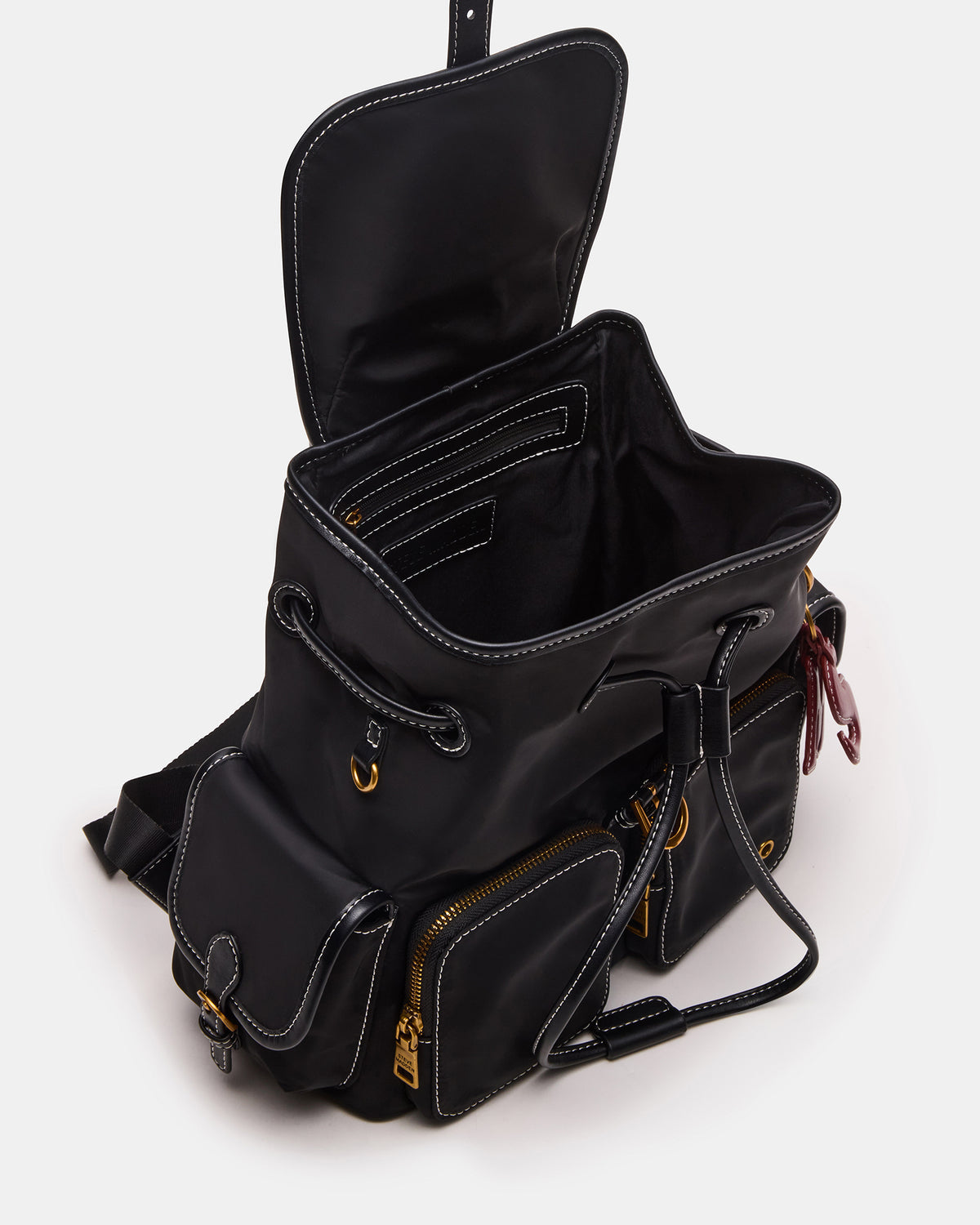 STUDIO Bag Black Nylon Cargo Pocket Drawstring Women's Backpack Handbag | Steve Madden