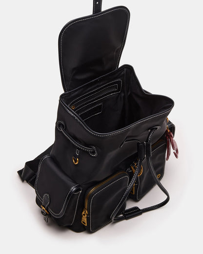 STUDIO Bag Black Nylon Cargo Pocket Drawstring Women's Backpack Handbag | Steve Madden