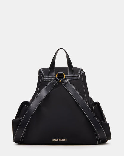 STUDIO Bag Black Nylon Cargo Pocket Drawstring Women's Backpack Handbag | Steve Madden