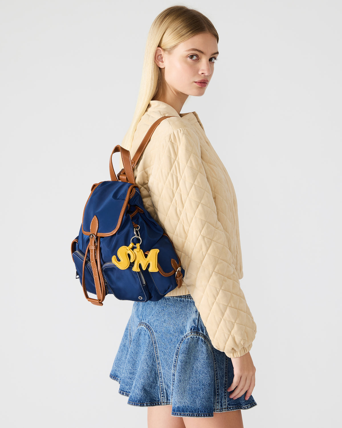 STUDIO Bag Navy Nylon Cargo Pocket Drawstring Women's Backpack Handbag | Steve Madden