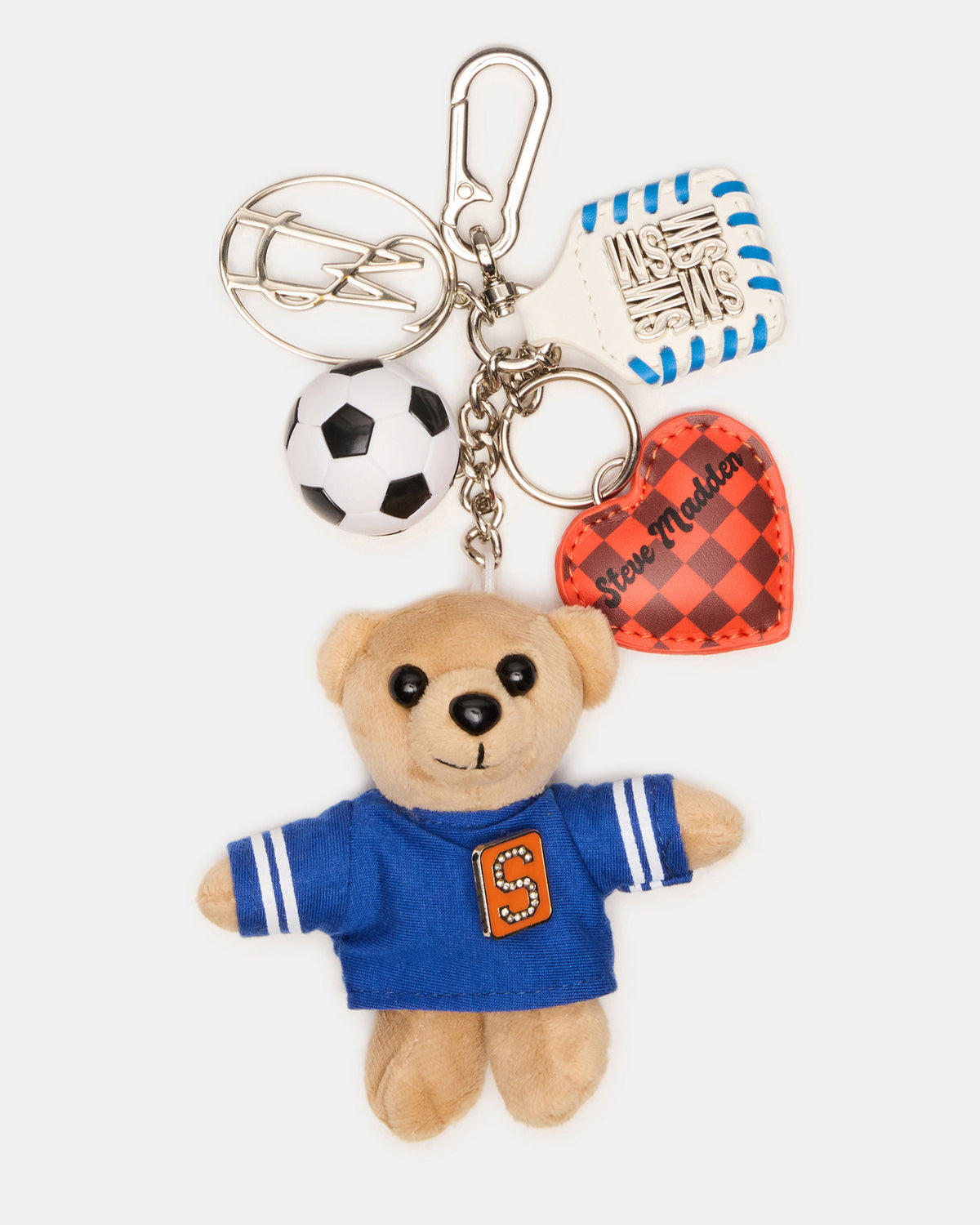 GOAL BAG CHARM Blue Multi Stuffed Bear Attachable Bag Charm | Steve Madden