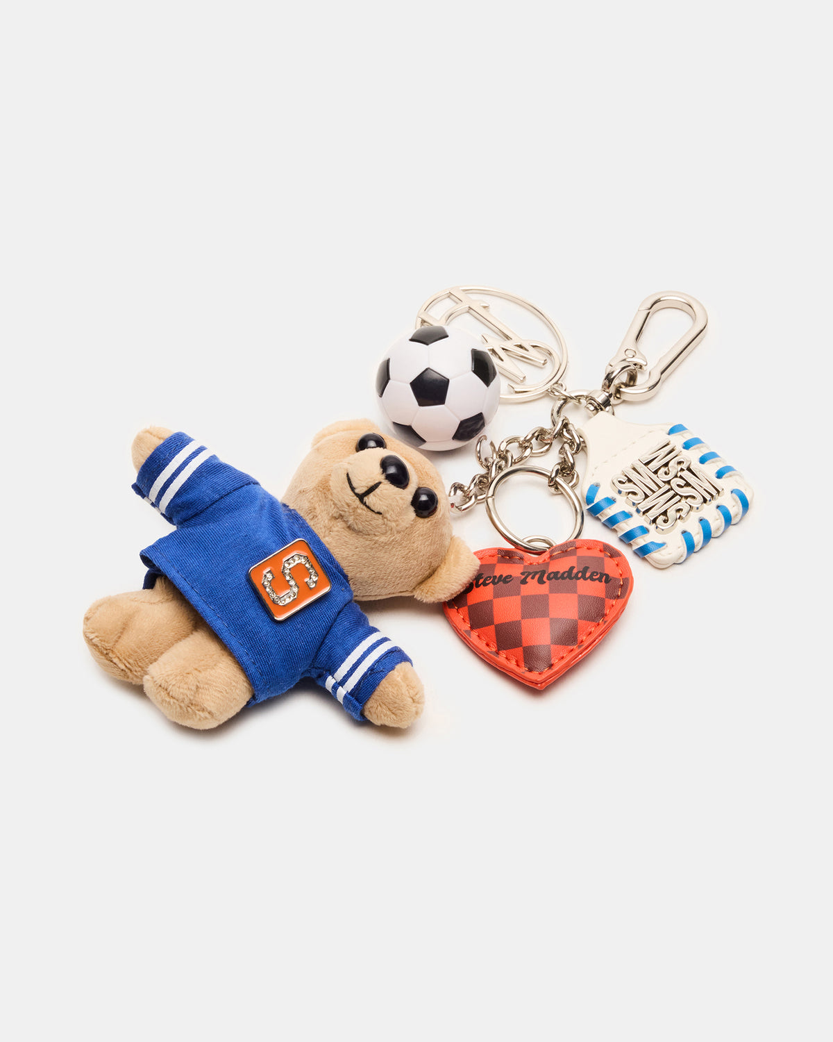 GOAL BAG CHARM Blue Multi Stuffed Bear Attachable Bag Charm | Steve Madden