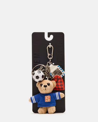 GOAL BAG CHARM Blue Multi Stuffed Bear Attachable Bag Charm | Steve Madden