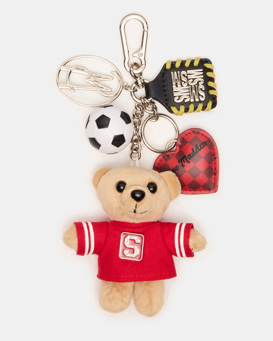 GOAL BAG CHARM Red Multi Stuffed Bear Attachable Bag Charm | Steve Madden