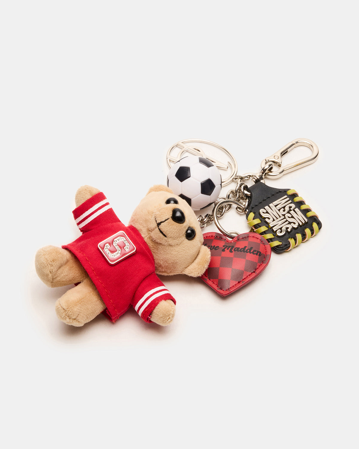 GOAL BAG CHARM Red Multi Stuffed Bear Attachable Bag Charm | Steve Madden