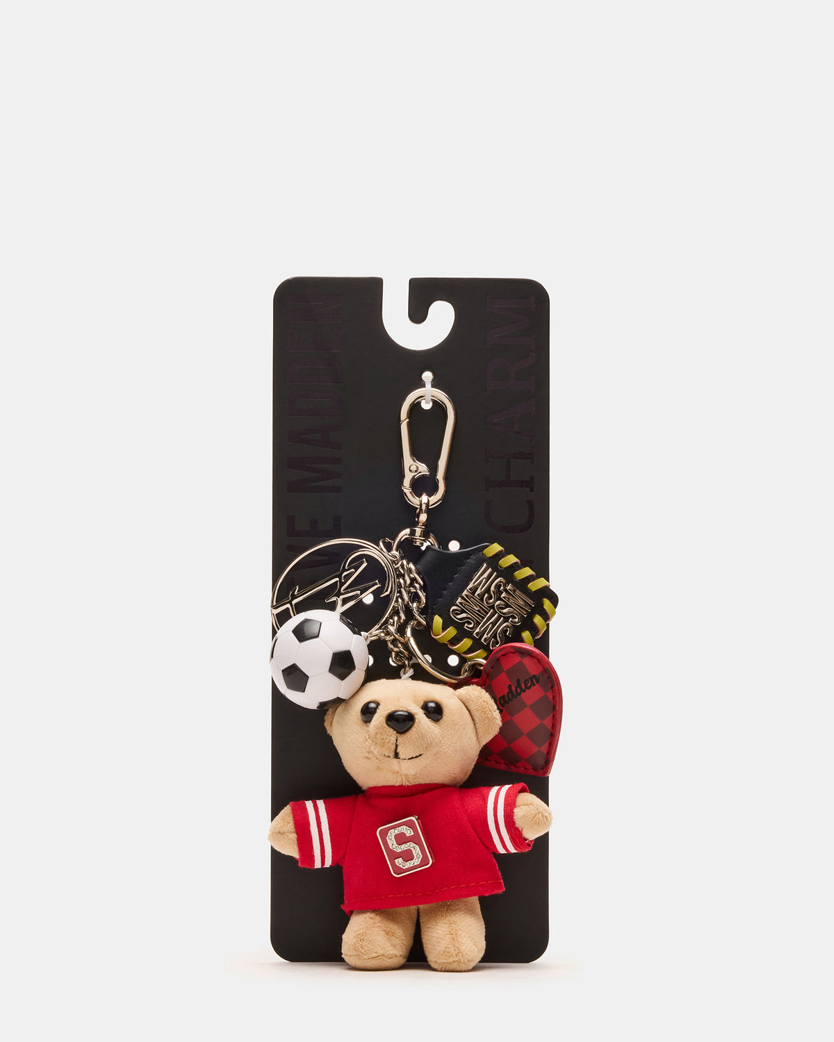 GOAL BAG CHARM Red Multi Stuffed Bear Attachable Bag Charm | Steve Madden