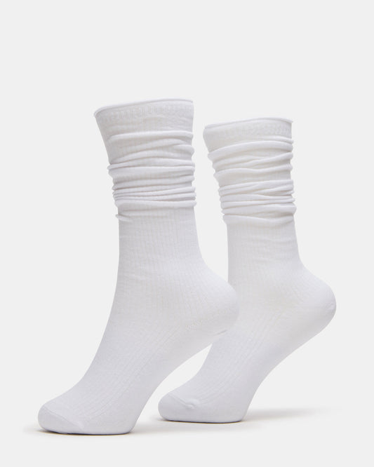 2 PACK RIB SLOUCH SOCKS WHITE Women's Ribbed Quarter Socks | Steve Madden