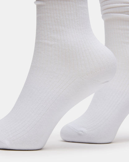 2 PACK RIB SLOUCH SOCKS WHITE Women's Ribbed Quarter Socks | Steve Madden