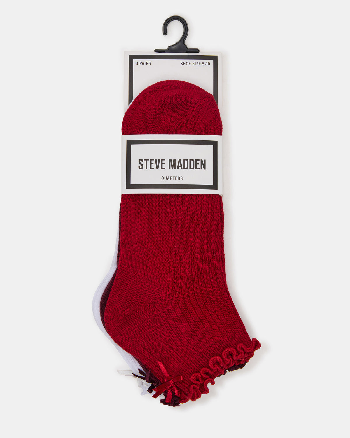 3 PACK MELODY LETTUCE EDGE BOW SOCKS RED MULTI Women's Bow Anklet Socks | Steve Madden