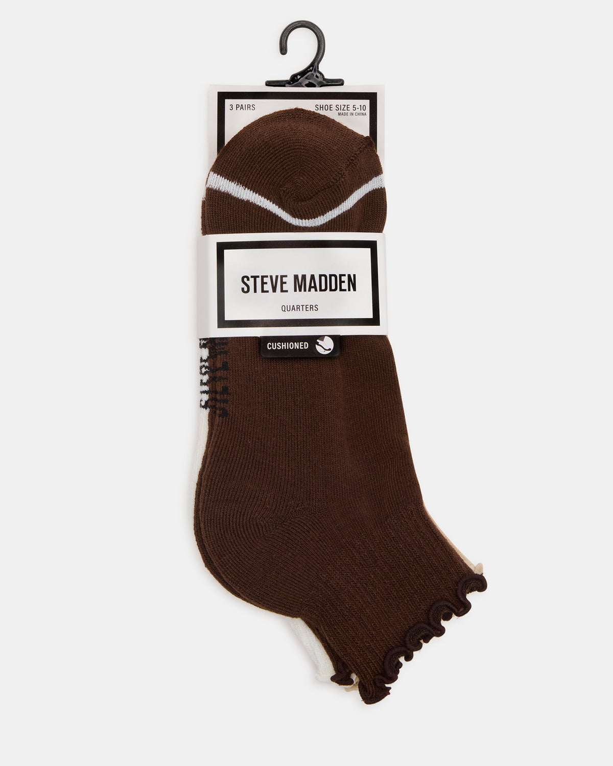 CHEER 3 PACK LETTUCE EDGE SOCKS Brown Women's Anklet Socks | Steve Madden