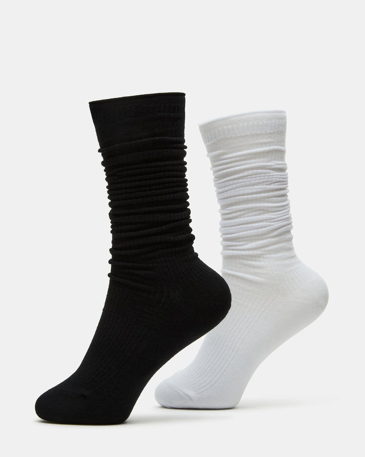 2 PACK SLOUCHY CREW SOCKS BLACK WHITE Scrunch Socks | Steve Madden