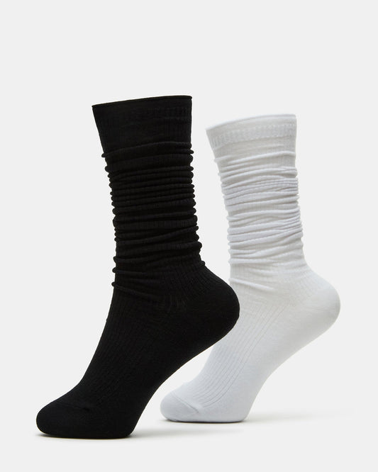 2 PACK SLOUCHY CREW SOCKS BLACK WHITE Scrunch Socks | Steve Madden