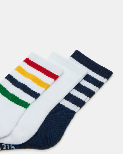 3 Pack Striped Crew Socks Women's White Multi | Steve Madden