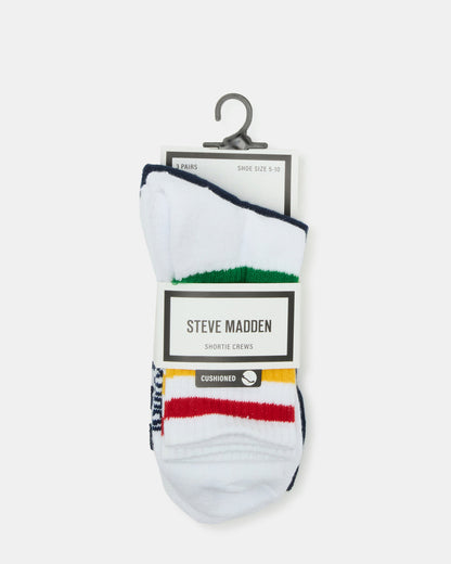 3 Pack Striped Crew Socks Women's White Multi | Steve Madden