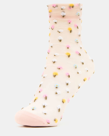 2 WILDFLOWER PACK TULLE SOCKS BLUSH Women's Anklet Socks | Steve Madden
