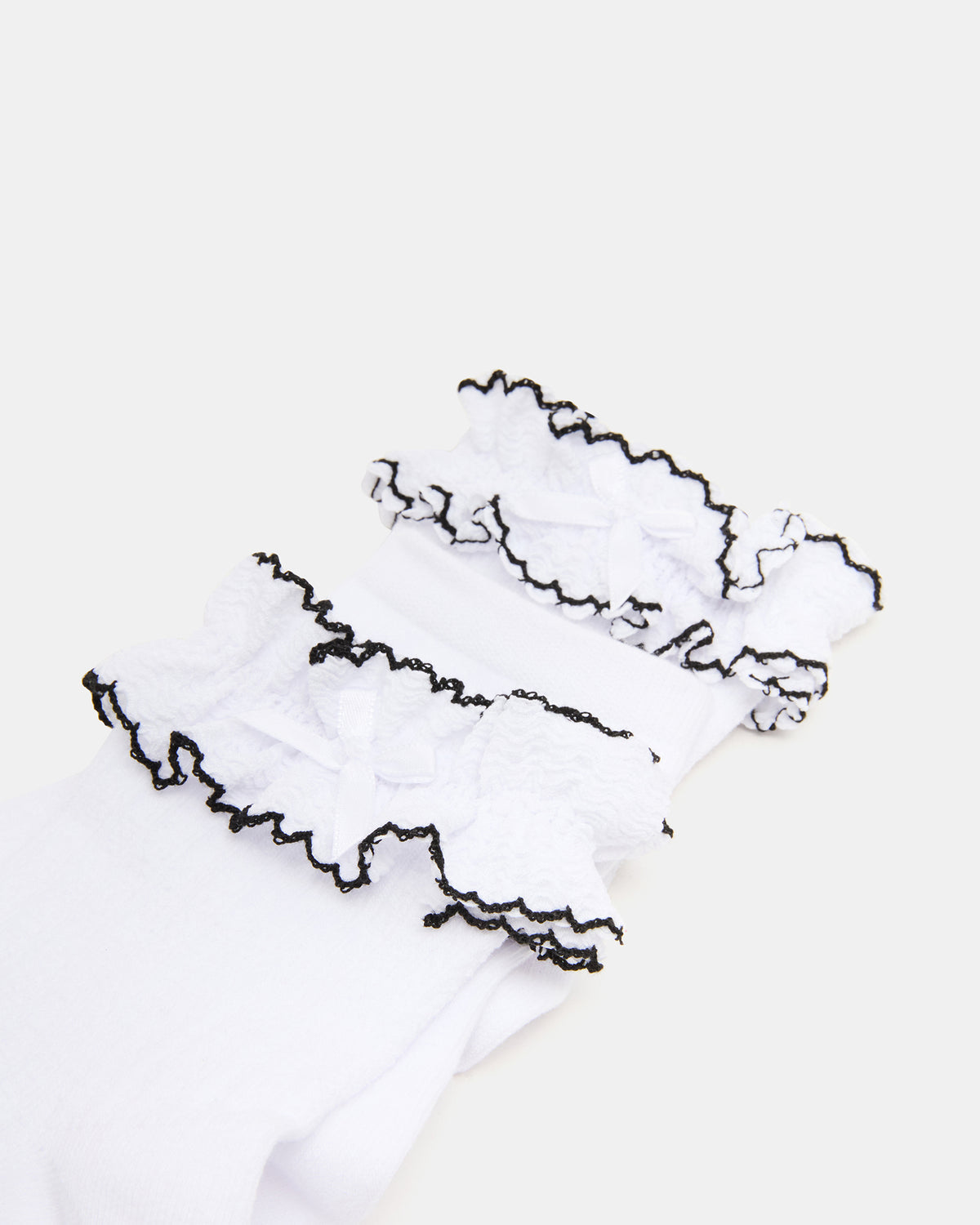 2 PACK AVA RUFFLE SOCKS WHITE Women's Double Ruffle Edge Anklet Socks | Steve Madden