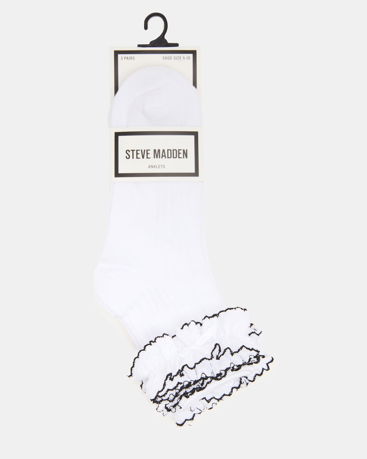 2 PACK AVA RUFFLE SOCKS WHITE Women's Double Ruffle Edge Anklet Socks | Steve Madden