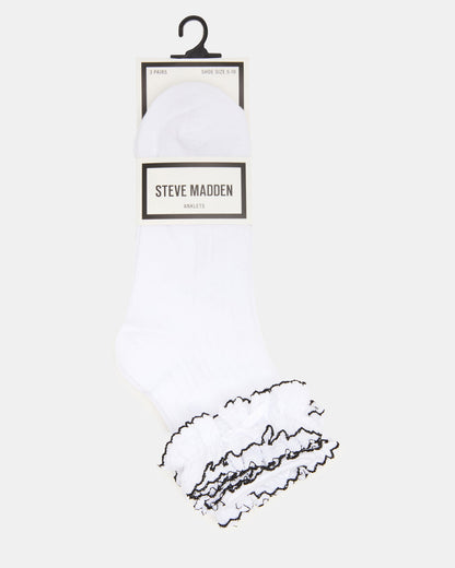 2 PACK AVA RUFFLE SOCKS WHITE Women's Double Ruffle Edge Anklet Socks | Steve Madden