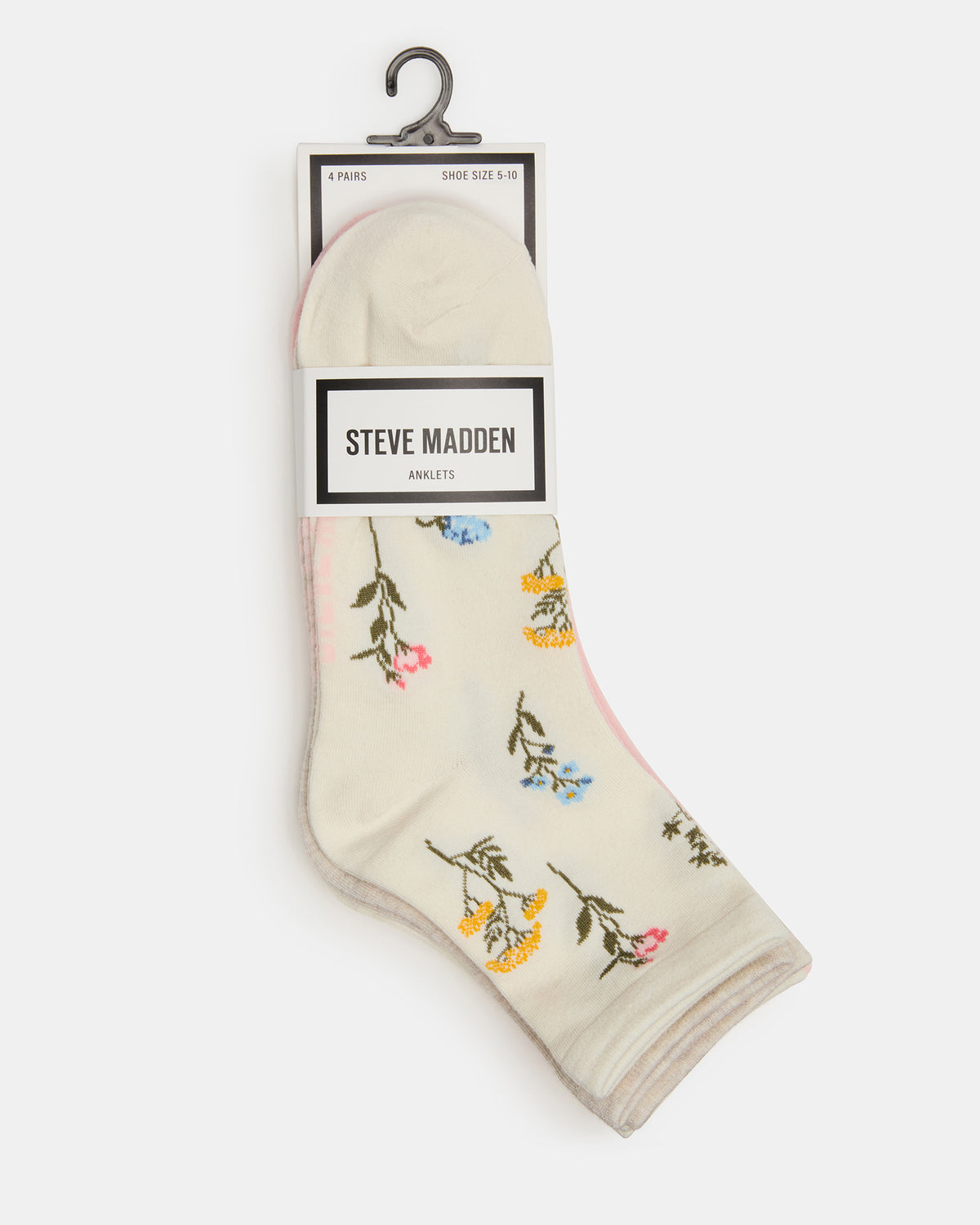 4 BLOOM PACK FLOWER SOCKS IVORY MULTI Women's Anklet Socks | Steve Madden