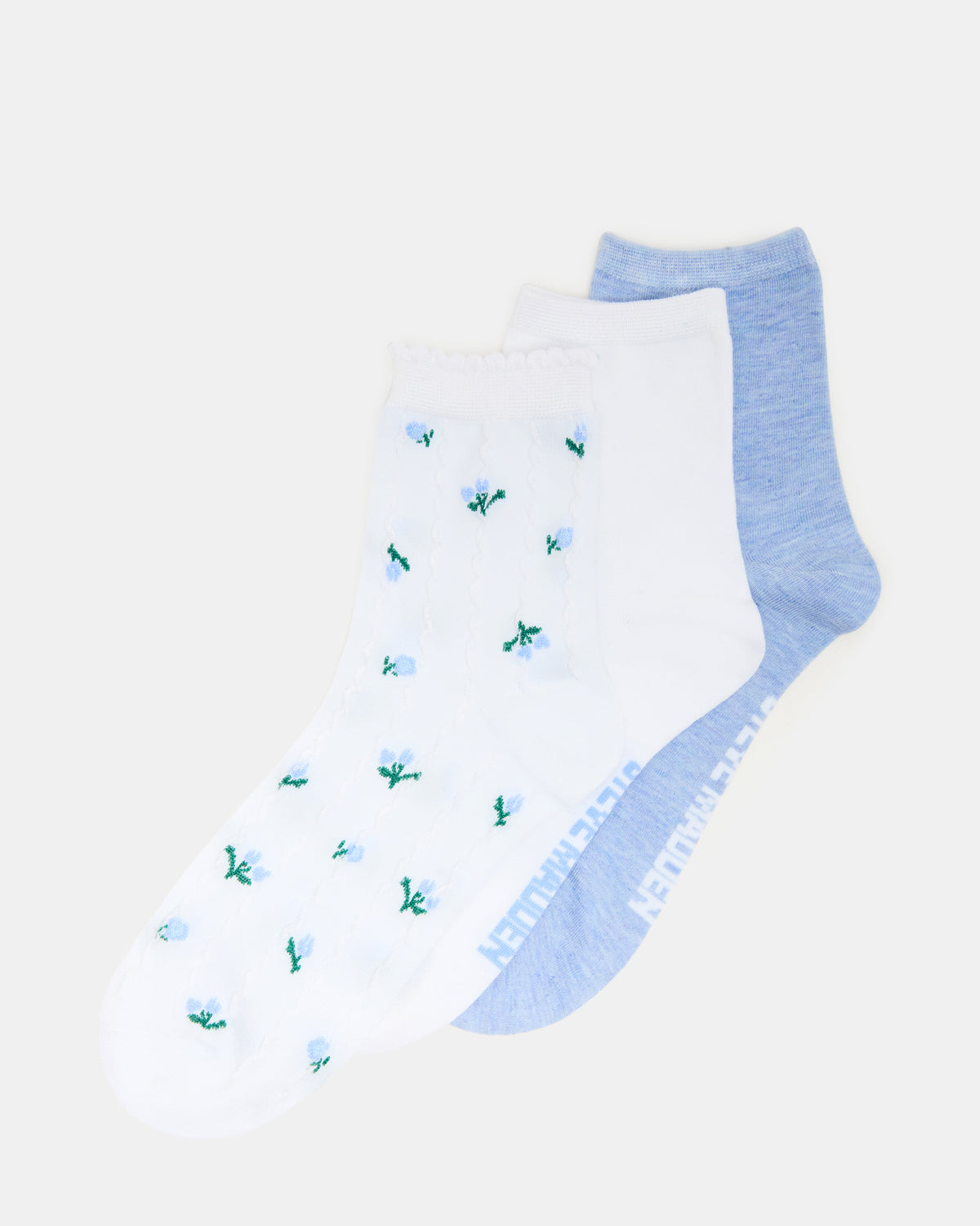 3 SPRING PACK FLOWER SOCKS WHITE MULTI | Steve Madden