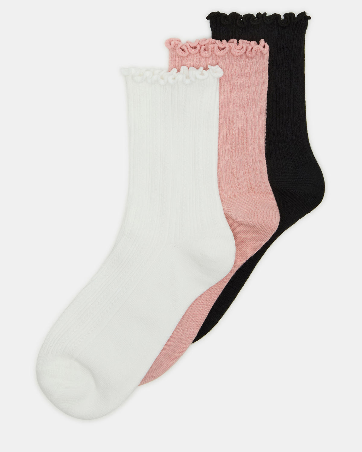 3 Pack Lettuce Edge Ribbed Women's Anklet Socks Multi | Steve Madden