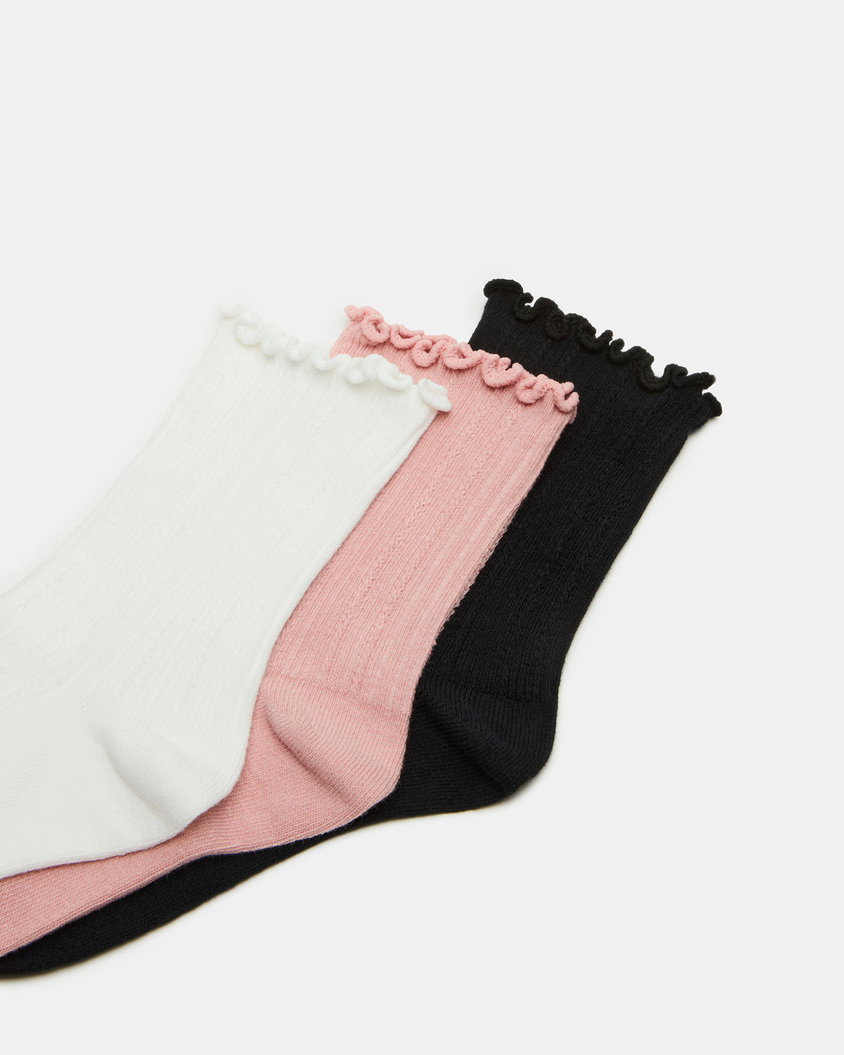 3 Pack Lettuce Edge Ribbed Women's Anklet Socks Multi | Steve Madden