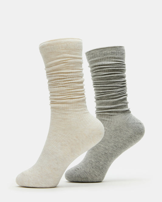 SLOUCHY RIB SOCKS OATMEAL HEATHER Scrunch Socks | Steve Madden