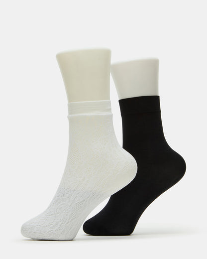 2 Pack Lace Anklet Women's Quarter Socks White | Steve Madden