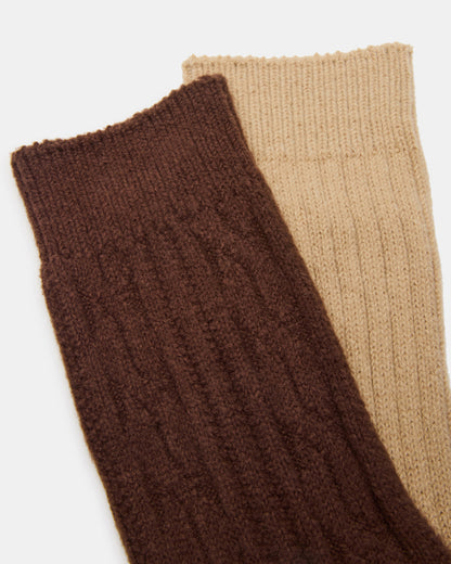 2 PACK CABLE TEXTURE BOOT SOCKS BROWN Women's Textured Quarter Book Socks | Steve Madden