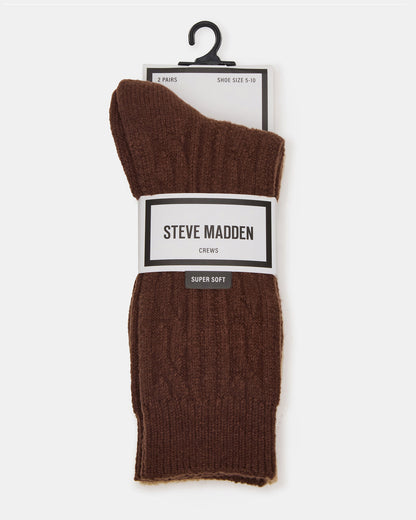 2 PACK CABLE TEXTURE BOOT SOCKS BROWN Women's Textured Quarter Book Socks | Steve Madden