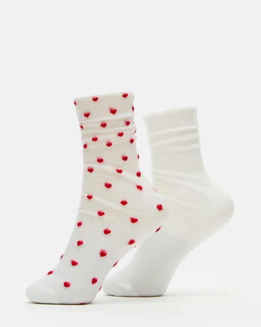 2 Pack Heart Sheer Tulle Women's Anklet Socks White | Steve Madden