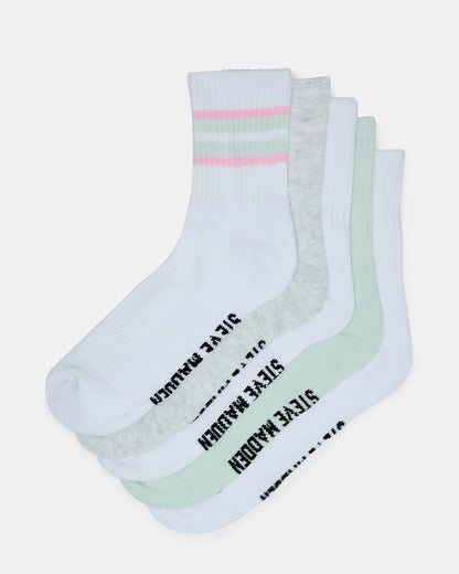 5 PACK STRIPED SOCKS White Multi Women's Stripe Athletic Socks | Steve Madden