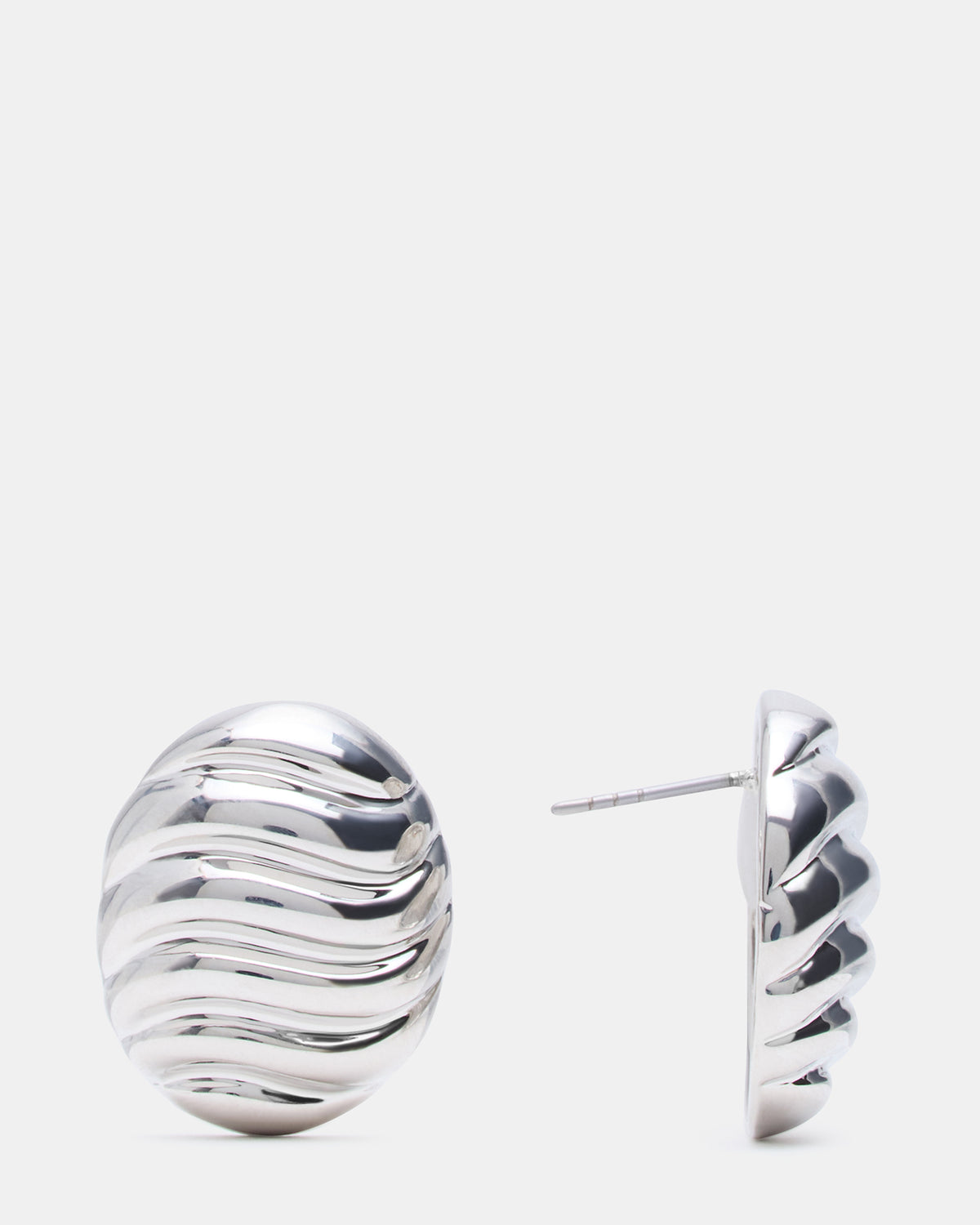 GROOVED CIRCULAR STUD EARRINGS SILVER Women's Sculpted Grooved Stud Earrings | Steve Madden