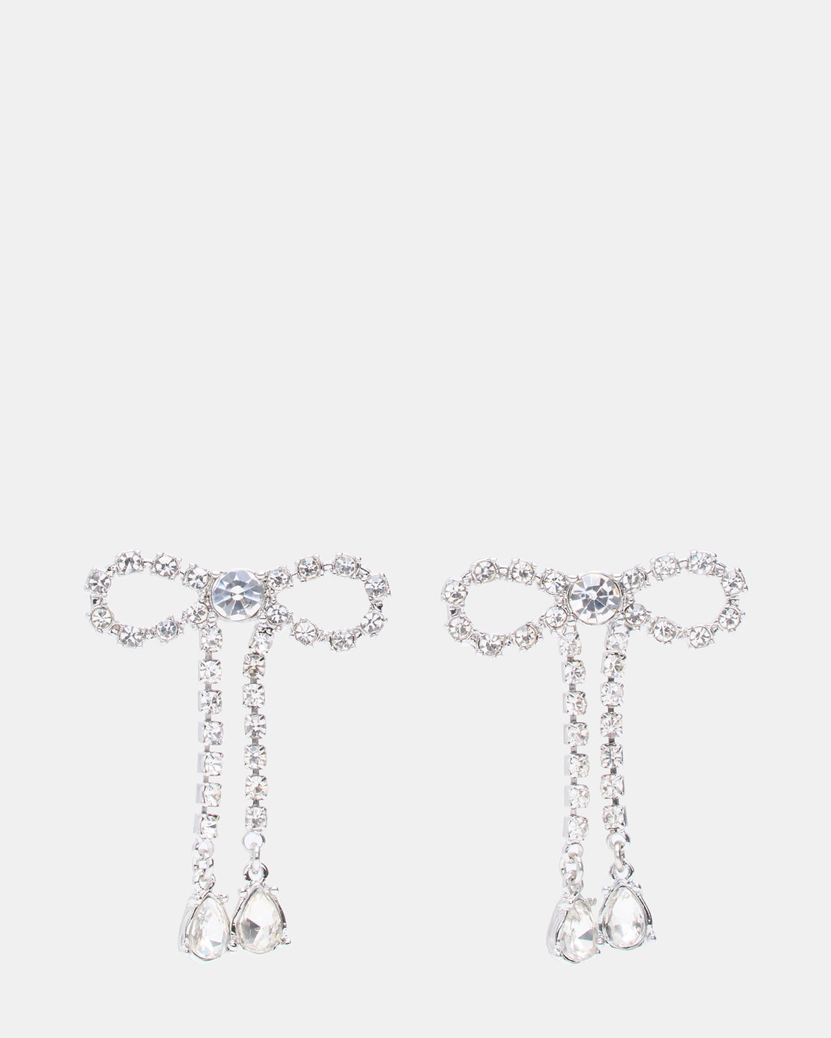 RHINESTONE BOW EARRINGS SILVER Women's Embellished Bow Post-Back Earrings | Steve Madden
