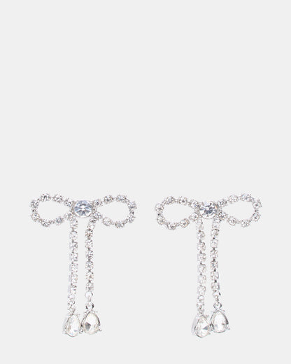 RHINESTONE BOW EARRINGS SILVER Women's Embellished Bow Post-Back Earrings | Steve Madden