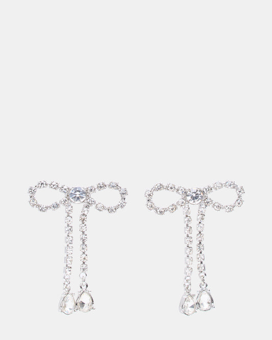 RHINESTONE BOW EARRINGS SILVER Women's Embellished Bow Post-Back Earrings | Steve Madden