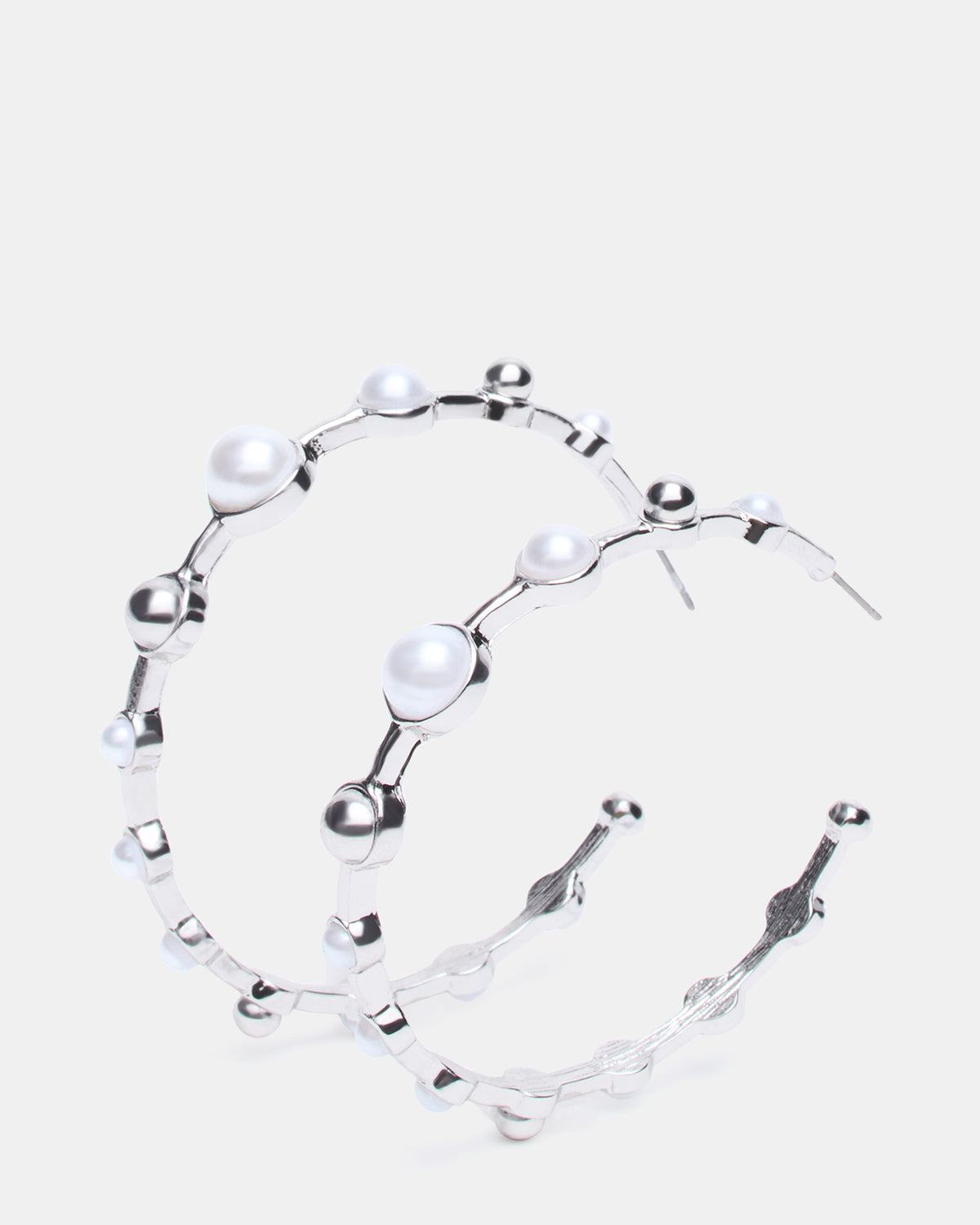 PEARL HOOP EARRINGS SILVER Women's Pearl Embellished Hoop Earrings | Steve Madden