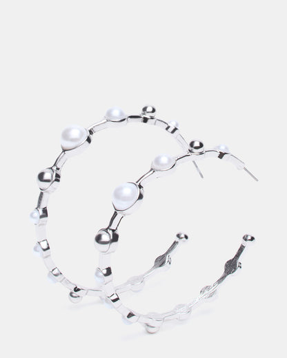 PEARL HOOP EARRINGS SILVER Women's Pearl Embellished Hoop Earrings | Steve Madden