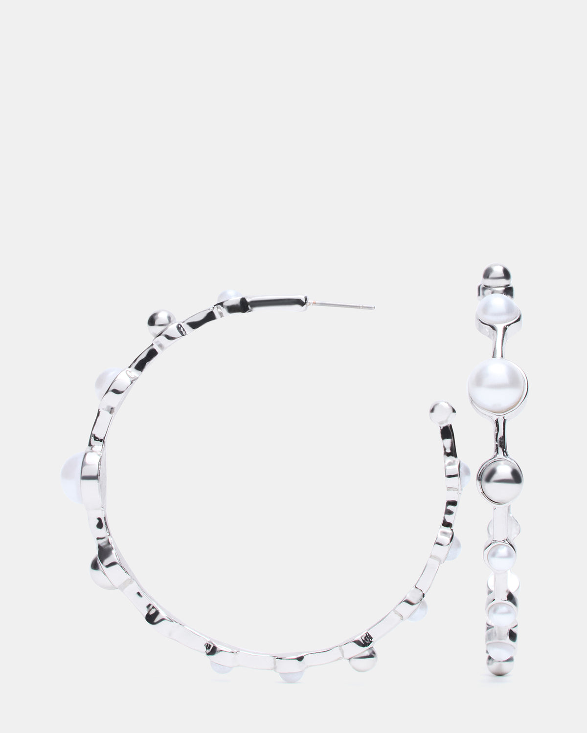 PEARL HOOP EARRINGS SILVER Women's Pearl Embellished Hoop Earrings | Steve Madden
