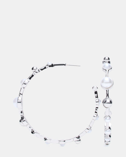 PEARL HOOP EARRINGS SILVER Women's Pearl Embellished Hoop Earrings | Steve Madden