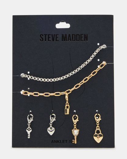 LOCK CHARM ANKLET SET Women's Lock Chain Multi Anklet Set | Steve Madden