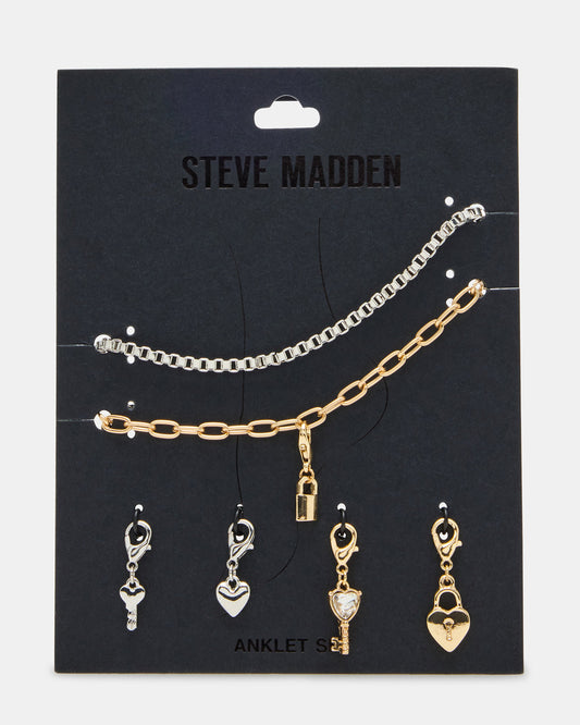 LOCK CHARM ANKLET SET Women's Lock Chain Multi Anklet Set | Steve Madden