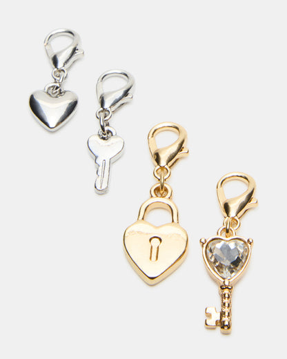 LOCK CHARM ANKLET SET Women's Lock Chain Multi Anklet Set | Steve Madden