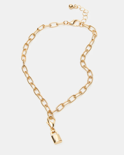 LOCK CHARM ANKLET SET Women's Lock Chain Multi Anklet Set | Steve Madden