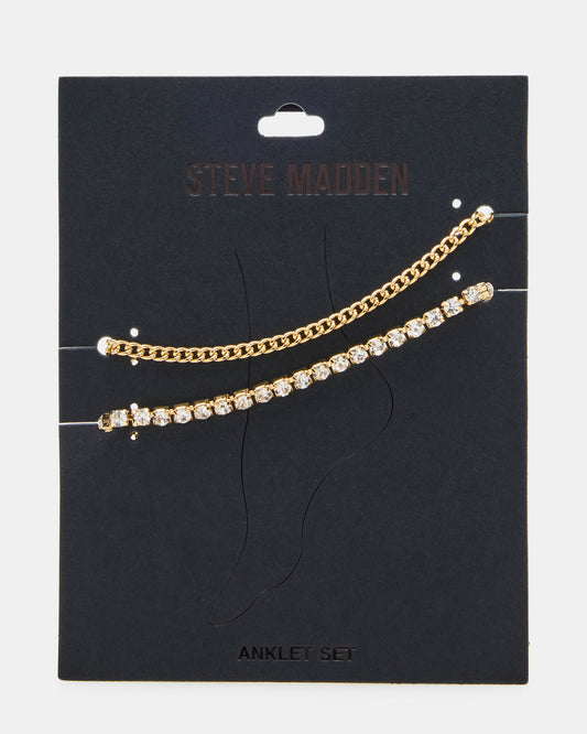 2-PIECE RHINESTONE CHAIN ANKLET SET Women's Pearl Embellished ChaiN Anklet Set | Steve Madden