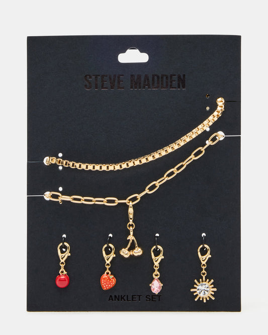 CHERRY CHARM ANKLET SET Women's Cherry Chain Multi Anklet Set | Steve Madden