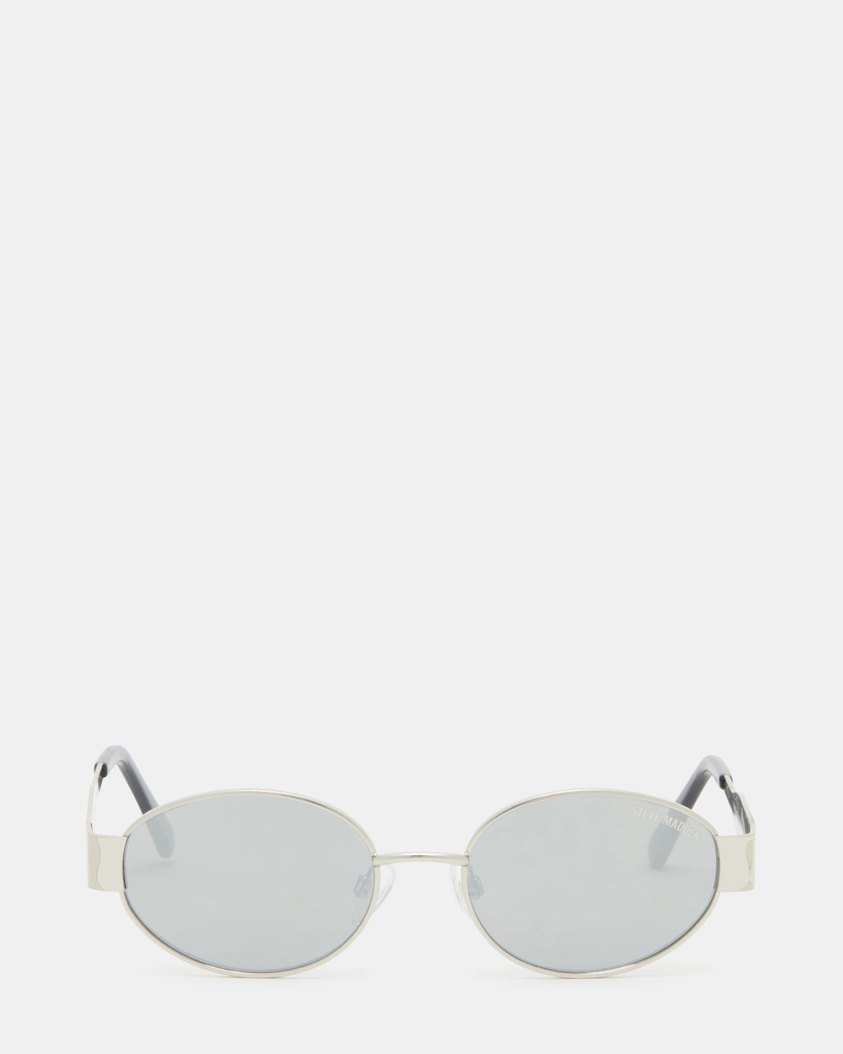 MYSTIE Shiny Silver Frame Oval Sunglasses | Steve Madden